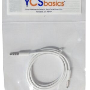 YCS Basics White 3 Foot 3.5mm Male to Male 4 Conductor Aux/Headphone Cable