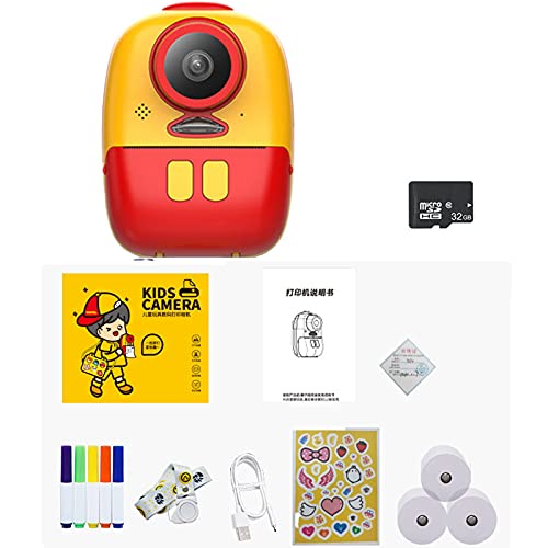 Damian-Sewing Kids Instant Print Camera Kids Camera with 2”HD Large Screen, Zero Ink Digital Camera with Thermal Printing Paper and Cartoon Stickers, Children Toy Camera (Color : Red)