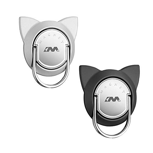 Ring Holder for Cell Phone, Apqdw Cat iPhone Ring Holder Grip, Cellphone Ring Holder, Ring Phone Holder Finger Compatible for iPhone, Samsung, LG, Pixel (2 Pack, Silver/Black)