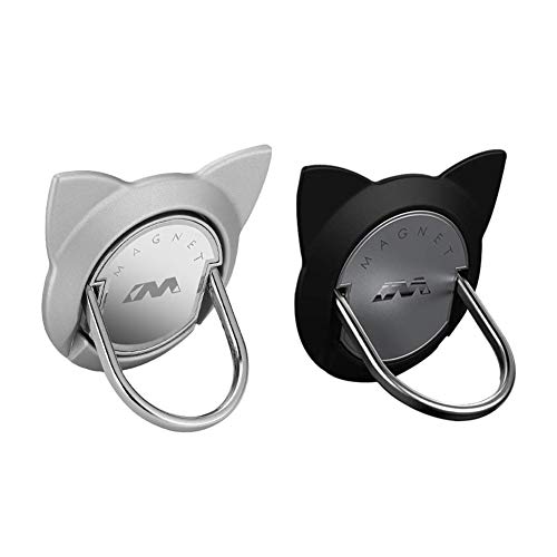Ring Holder for Cell Phone, Apqdw Cat iPhone Ring Holder Grip, Cellphone Ring Holder, Ring Phone Holder Finger Compatible for iPhone, Samsung, LG, Pixel (2 Pack, Silver/Black)