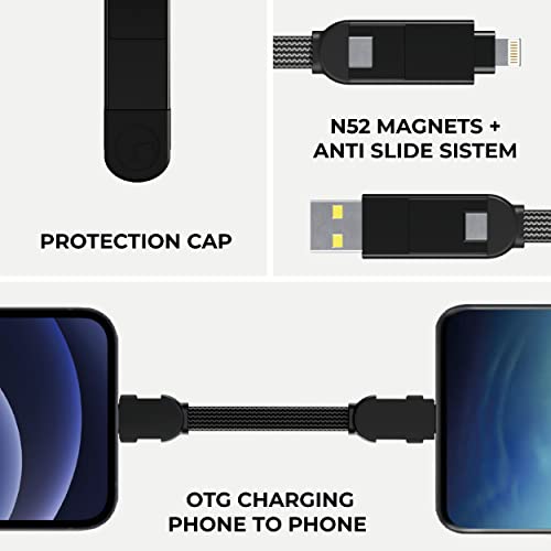 Rolling Square inCharge X Portable Keychain Charger Cable, 6-in-1 Multi Charging Cable with 100W Ultra-Fast Charging Power, Lava Black