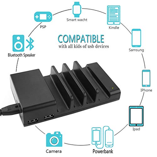 Charging Station,Thopeb 4 Port USB Charging Station Included 4 Short Mixed Cables - Compatible Ipad,iPhone,Samsung,Smartphone - Desktop Cell Phone Charge Stand & Multiple USB Charger Docking Organizer