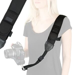 usa gear camera sling shoulder strap with adjustable neoprene, safety tether, accessory pocket, quick release buckle – compatible with canon, nikon, sony and more dslr and mirrorless cameras (black)