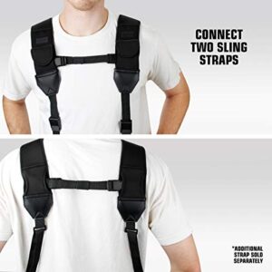 USA GEAR Camera Sling Shoulder Strap with Adjustable Neoprene, Safety Tether, Accessory Pocket, Quick Release Buckle - Compatible with Canon, Nikon, Sony and More DSLR and Mirrorless Cameras (Black)