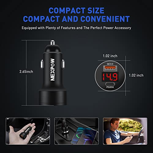 NEXPOW 38W USB C Car Charger, Fast USB Car Charger Adapter PD 20W or QC3.0 Compatible with NEXPOW Jump Starter