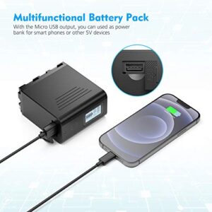 Powerextra Multifunctional Battery Pack High Capacity 10050mAh with USB Output LCD Display for Sony NP-F970, NP-F975, NP-F960, NP-F950, NP-F930 Battery and Video Light -Upgraded