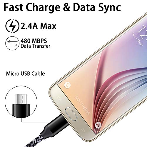 Android Charger for Samsung Galaxy J7 Prime/Crown/Star/Sky Pro/Pro/Perx,J3 Orbit,J2,J7 V,J6 Plus,J5,J4 Core,S7 S6 S5 A10 A6 Note 5 4,LG K40 K30 K20, Phone Wall Charger + Fast Charging Micro USB Cable