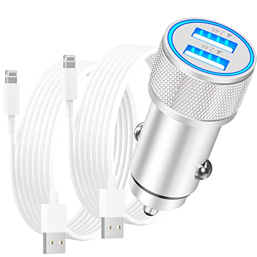 [Apple MFi Certified] iPhone Fast Car Charger, KYOHAYA 4.8A Dual USB Power All Metal Rapid Car Charger with 2 Pack Lightning to USB Quick Car Charging Cord for iPhone 14 13 12 11 Pro/XS/XR/SE/X 8/iPad