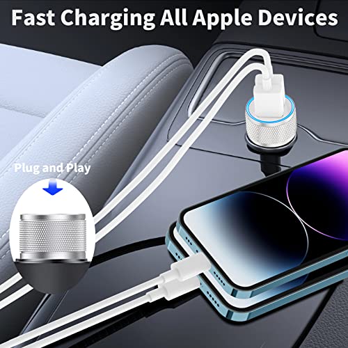 [Apple MFi Certified] iPhone Fast Car Charger, KYOHAYA 4.8A Dual USB Power All Metal Rapid Car Charger with 2 Pack Lightning to USB Quick Car Charging Cord for iPhone 14 13 12 11 Pro/XS/XR/SE/X 8/iPad