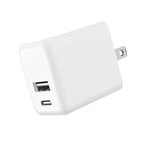 talk works usb wall charger compatible w/iphone 13/13 pro/13 pro max/14/14 plus/14 pro/14 pro max – dual port travel usb-a and usb-c wall charger block (white)