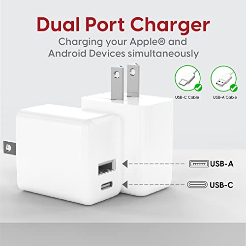 TALK WORKS USB Wall Charger Compatible w/iPhone 13/13 Pro/13 Pro Max/14/14 Plus/14 Pro/14 Pro Max - Dual Port Travel USB-A and USB-C Wall Charger Block (White)