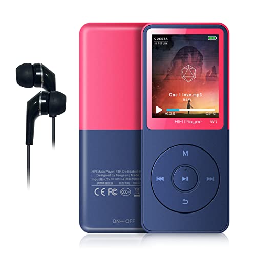 MP3 Player,MP4 Player with Bluetooth,Voice Recorder,16GB Save 3800 Songs 1.8" Screen HiFi Lossless Sound 30+ Hours Long time Play Support up to 128GB Red