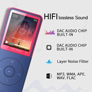 MP3 Player,MP4 Player with Bluetooth,Voice Recorder,16GB Save 3800 Songs 1.8" Screen HiFi Lossless Sound 30+ Hours Long time Play Support up to 128GB Red