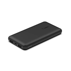 belkin usb-c power bank 10k – fast charging portable battery pack w/ usb-c + usb ports – compatible w/ iphone 14, 14 plus, 14 pro, 14 pro max, 13, 13 mini, galaxy s22, ultra, plus and more – black