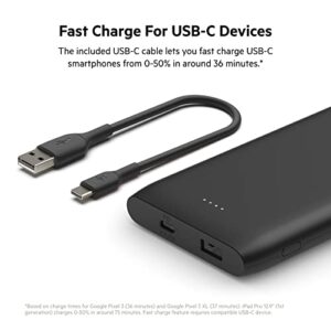 Belkin USB-C Power Bank 10K - Fast Charging Portable Battery Pack w/ USB-C + USB Ports - Compatible w/ iPhone 14, 14 Plus, 14 Pro, 14 Pro Max, 13, 13 Mini, Galaxy S22, Ultra, Plus and More - Black