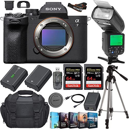 Camera Bundle for Sony a7 IV Full-Frame Mirrorless Camera Body Only with Speedlight TTL Flash and Accessories (128GB, Photo/Video Editing Software, and More)