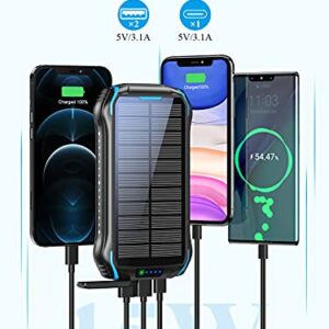 aonidi Solar Power Bank, Portable Charger 26800mAh with 5V 3.1A Output 2 Inputs, Outdoor Battery Pack with Flashlight IP66 Waterproof Battery Bank for iPhone Android Cell Phones