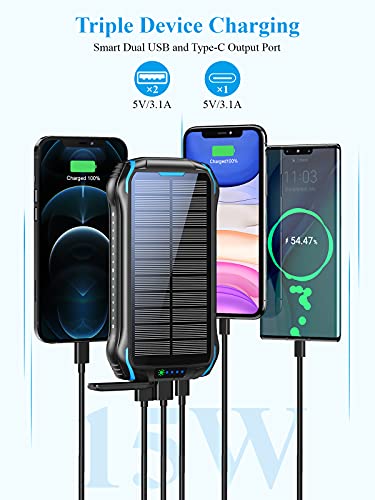 aonidi Solar Power Bank, Portable Charger 26800mAh with 5V 3.1A Output 2 Inputs, Outdoor Battery Pack with Flashlight IP66 Waterproof Battery Bank for iPhone Android Cell Phones