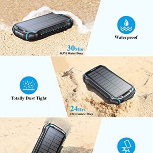 aonidi Solar Power Bank, Portable Charger 26800mAh with 5V 3.1A Output 2 Inputs, Outdoor Battery Pack with Flashlight IP66 Waterproof Battery Bank for iPhone Android Cell Phones