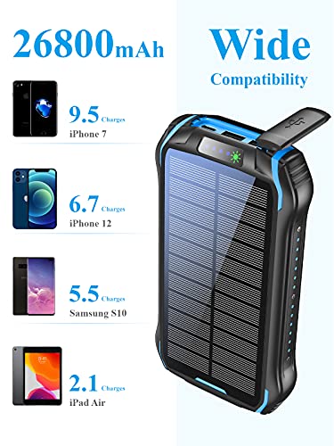 aonidi Solar Power Bank, Portable Charger 26800mAh with 5V 3.1A Output 2 Inputs, Outdoor Battery Pack with Flashlight IP66 Waterproof Battery Bank for iPhone Android Cell Phones