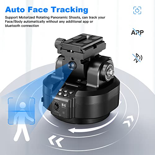 Soonpho M6 Auto Face Tracking Motorized Rotating Panoramic Tripod Head,AI Smart Face Body Tracking Remote Control Pan Tilt Head with Remote Control and Mobile Phone Clip for DSLR Cameras/Camcorders