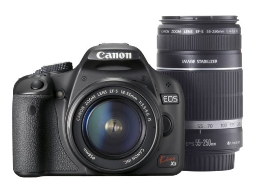 Canon EOS Kiss X3 IS Camera with EF-S18-55mm F3.5-5.6 IS + EF-S55-250mm F4-5.6 IS - International Version (No Warranty)