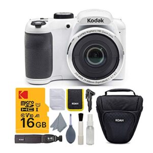 kodak pixpro az252 astro zoom 16mp digital camera (white) bundle with camera case and accessory bundle for dslr, mirrorless, and camcorders and 16gb memory card (3 items)