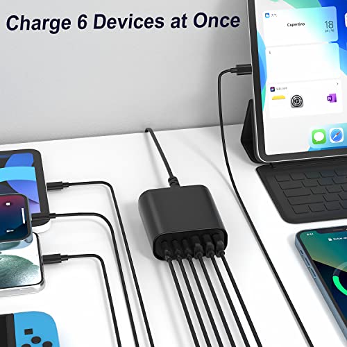 USB C Charger, BURUDU 100W 6 Port USB C Charging Station,Multiports with 3 USB C and 3 QC USB A,Portable PD Fast USB C Wall Charger for iPhone14/13/12/11 Pro Max,iPad,iWatch,Pixel Samsung Galaxy