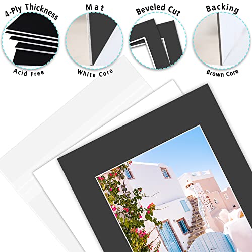 Golden State Art, Acid Free, Pack of 25 11x14 Black Picture Mats Mattes with White Core Bevel Cut for 8x10 Photo + Backing + Bags