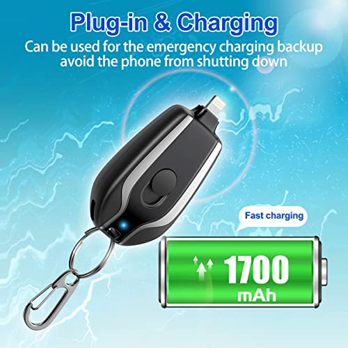 EMNT Keychain Portable Charger for iPhone,1700mAh Mini Power Emergency Pod, External Fast Charging Power Bank Battery Pack, Smaller Cell Phone Charger for iPhone 14 13 12 11 Plus Pro XR X 8 7 6s 6 5