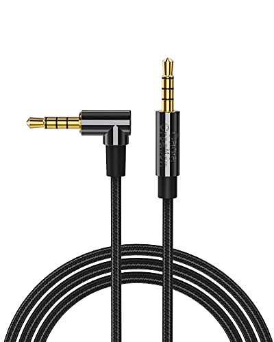 CableCreation Aux Cord for Car, 3FT Right Angle TRRS 3.5MM Male to Male Auxiliary HiFi Stereo Cable with Silver-Plating Copper Core Compatible with iPhones,Tablet,Headphones,Speakers,Black