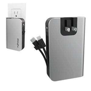 myCharge Portable Charger Power Bank - HubMax 10050 mAh Universal External Battery Pack | Foldable AC Wall Plug | Two Built in Cables for Apple (iPhone Lightning) & for Samsung USB Type C (Android)