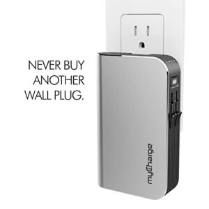 myCharge Portable Charger Power Bank - HubMax 10050 mAh Universal External Battery Pack | Foldable AC Wall Plug | Two Built in Cables for Apple (iPhone Lightning) & for Samsung USB Type C (Android)