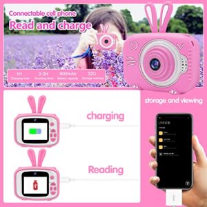 YUE3000 Upgrade Kids Camera, Front and Rear Camera Digital Cameras, 2.0 -inch Screen 32GB SD Card-Pink