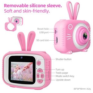 YUE3000 Upgrade Kids Camera, Front and Rear Camera Digital Cameras, 2.0 -inch Screen 32GB SD Card-Pink