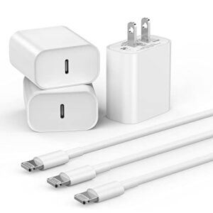 iphone 14 13 12 fast charger block,[apple mfi certified] 3pack 20w usb c power delivery wall charger plug with 6.6ft type-c to lightning fast charging data sync cord for iphone14 13 12 11 xs xr x 8