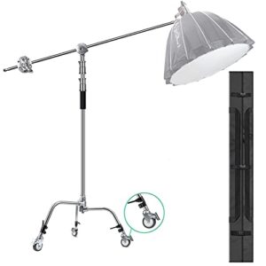 eachshot c stand metal with bag wheel max 10.8ft/330cm with 106cm holding arm 2 pieces grip head for godox ad400 pro ad600 pro ad600bm aputure 120d 300d ii for photography studio video monolight