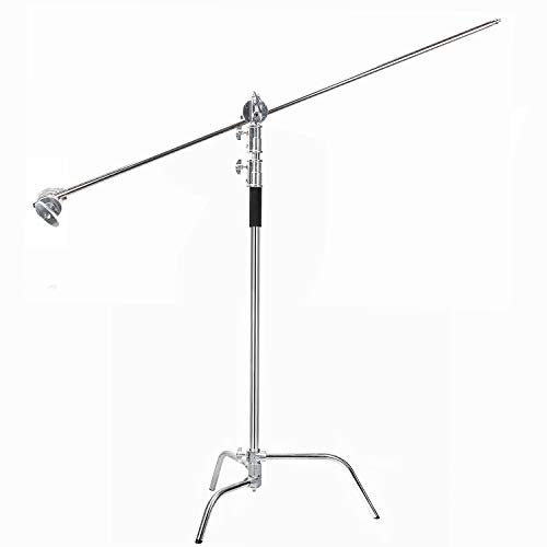 EACHSHOT C Stand Metal with Bag Wheel Max 10.8ft/330cm with 106cm Holding Arm 2 Pieces Grip Head for Godox AD400 Pro AD600 Pro AD600BM Aputure 120D 300D II for Photography Studio Video Monolight