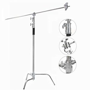 EACHSHOT C Stand Metal with Bag Wheel Max 10.8ft/330cm with 106cm Holding Arm 2 Pieces Grip Head for Godox AD400 Pro AD600 Pro AD600BM Aputure 120D 300D II for Photography Studio Video Monolight