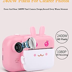 Zeerkeer Instant Print Camera for Kids 1080P HD Children Selfie Video Digital Camera with 2.4'' IPS Screen and 32GB TF Card for 3-12 Years Boys Girls Gift (Pink)