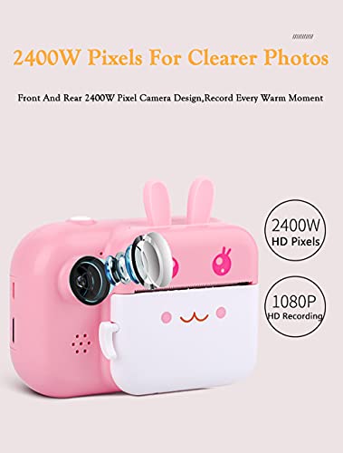 Zeerkeer Instant Print Camera for Kids 1080P HD Children Selfie Video Digital Camera with 2.4'' IPS Screen and 32GB TF Card for 3-12 Years Boys Girls Gift (Pink)