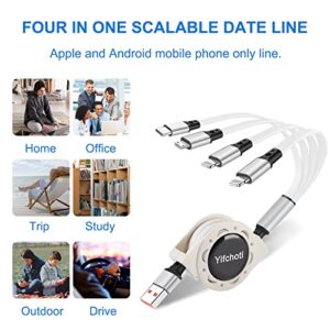 2 Pack 4 in 1 Multi USB Retractable Charger Cable,Fast Multiple Charging Cord Adapter with Dual Phone/USB-C/Micro-USB Port Adapter, Fast Charging Compatible with Cell Phones Tablets Universal Use