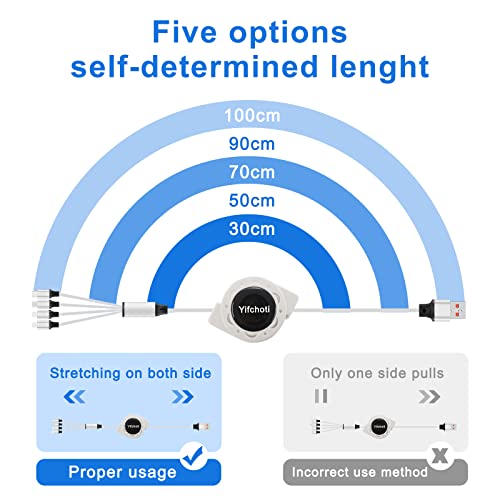 2 Pack 4 in 1 Multi USB Retractable Charger Cable,Fast Multiple Charging Cord Adapter with Dual Phone/USB-C/Micro-USB Port Adapter, Fast Charging Compatible with Cell Phones Tablets Universal Use