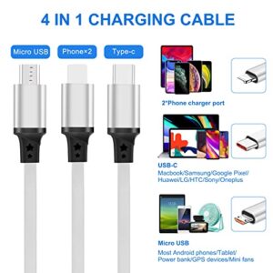 2 Pack 4 in 1 Multi USB Retractable Charger Cable,Fast Multiple Charging Cord Adapter with Dual Phone/USB-C/Micro-USB Port Adapter, Fast Charging Compatible with Cell Phones Tablets Universal Use