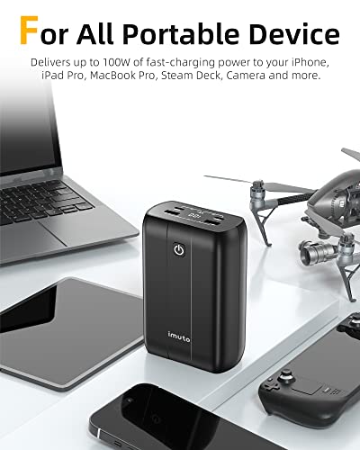 Portable MacBook Pro/Air Charger, imuto 100W Power Bank with 90W USB-C Charger Bundle, 99wh (26800mah) Portable Laptop Charger for Dell XPS, Lenovo, iPhone 14/13, Samsung, iPad Pro, Steam Deck, Switch