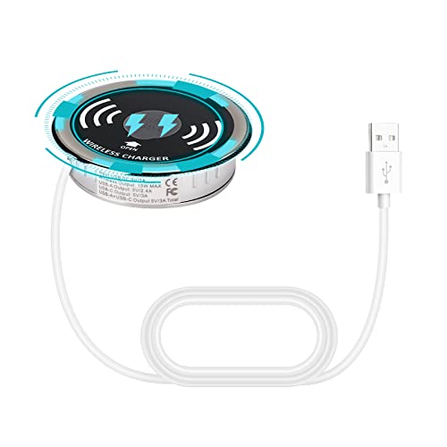 Desktop Power Grommet with USB Port & Wireless Charger, 15W Max Fast Wireless Charging Pad Compatible with iPhone 14/14 Pro, iPhone 13/13 Pro/13 Pro Max, iPhone 12/12 Pro Max/11,Samsung Galaxy S21/S20