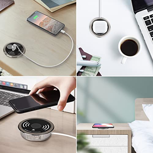 Desktop Power Grommet with USB Port & Wireless Charger, 15W Max Fast Wireless Charging Pad Compatible with iPhone 14/14 Pro, iPhone 13/13 Pro/13 Pro Max, iPhone 12/12 Pro Max/11,Samsung Galaxy S21/S20