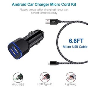 Car Charger Android for Samsung Galaxy J7 Crown/Prime/Pro/Sky Pro/Refine/Neo/Luna/Eclipse,J7 V 2nd/Perx/Star,J6 Plus J5 J4 J3 S7 Edge S6 S5 S4 S3 Note 4/5,6ft Phone Cord Fast Charging Micro USB Cable