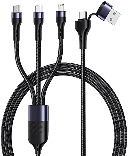 6FT 100W USB C Multi Fast Charging Cable QC 6A USB C pd Multi Cable 3 in 1 Charging Cord Adapter with Lightning/Type-C/Micro USB Port Connectors, Multi Charger Cable for Laptop/Tablet/Phone