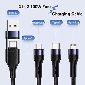 6FT 100W USB C Multi Fast Charging Cable QC 6A USB C pd Multi Cable 3 in 1 Charging Cord Adapter with Lightning/Type-C/Micro USB Port Connectors, Multi Charger Cable for Laptop/Tablet/Phone